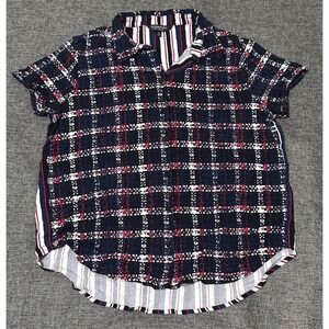 Liverpool Los Angeles Women's M Plaid Stripe Short Sleeve Blouse